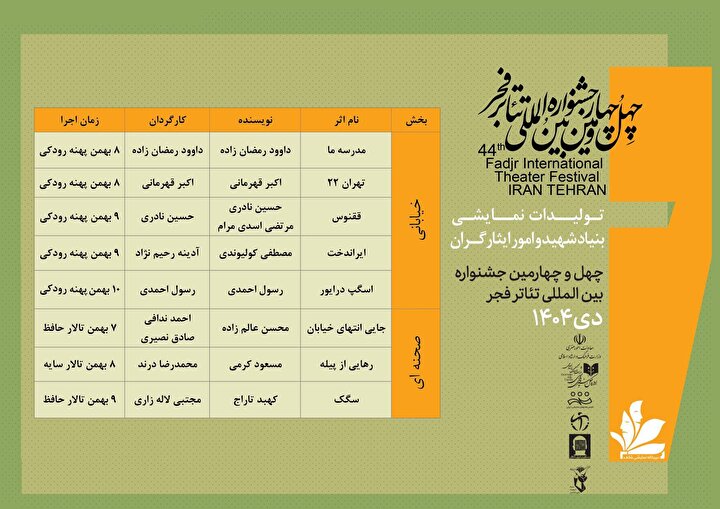 حضور بنیاد شهید با ۸ اثر نمایشی در چهل‌وچهارمین جشنواره بین‌المللی تئاتر فجر